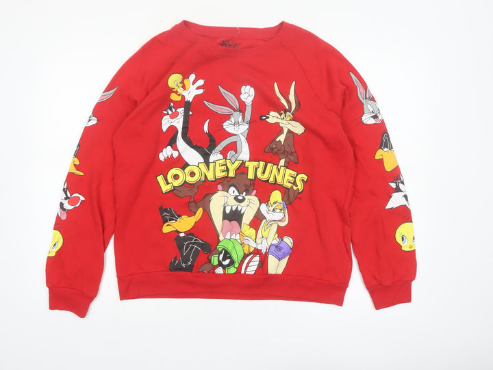 Looney Tunes Red Women's L Crew Neck Sweatshirt Cotton Blend