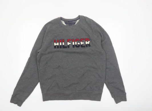 Tommy Hilfiger Men's Grey Embroidered Logo Sweatshirt L