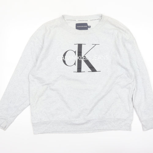 Calvin Klein Jeans Women Grey Logo Pullover Sweatshirt XL Cotton Blend