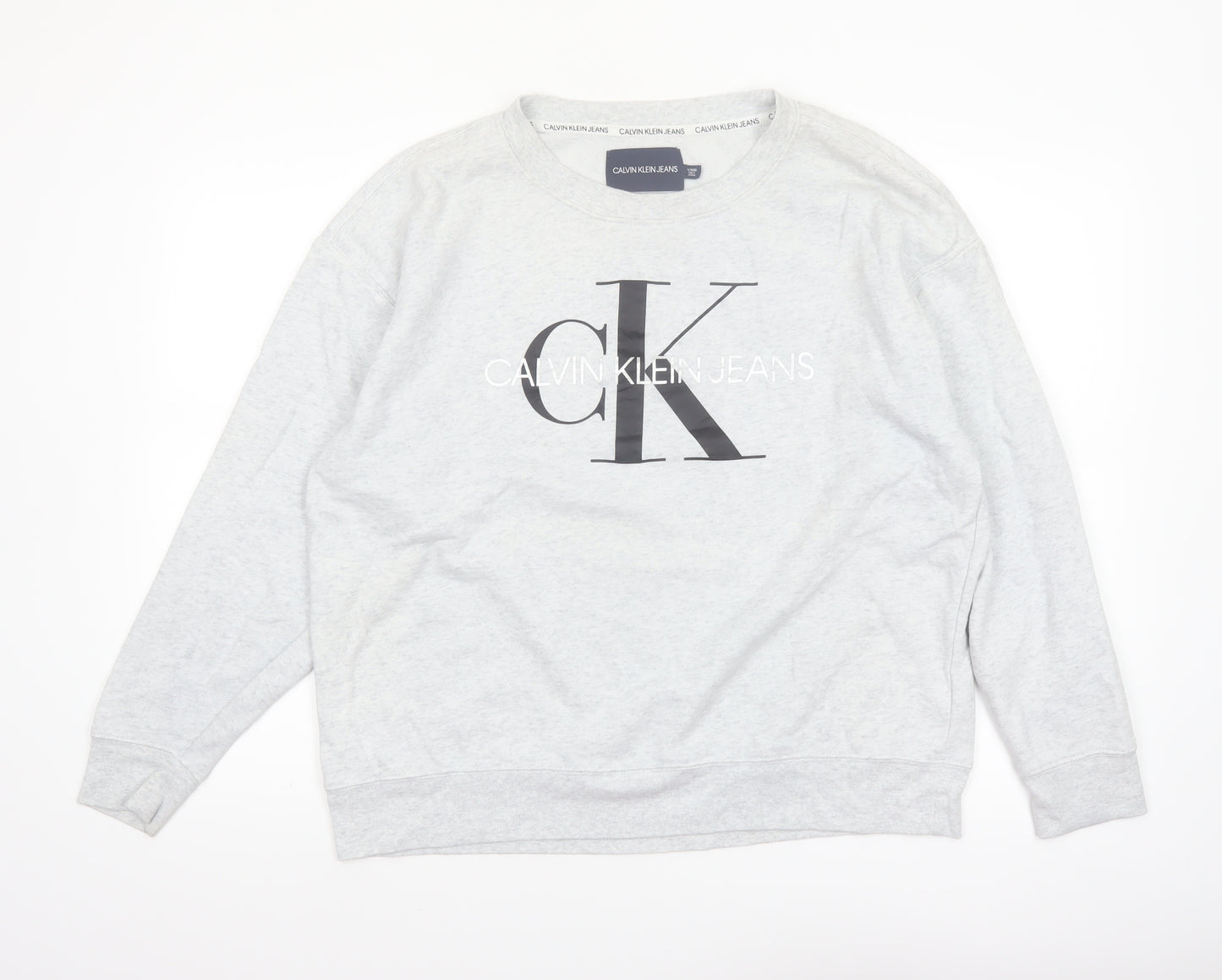 Calvin Klein Jeans Women Grey Logo Pullover Sweatshirt XL Cotton Blend