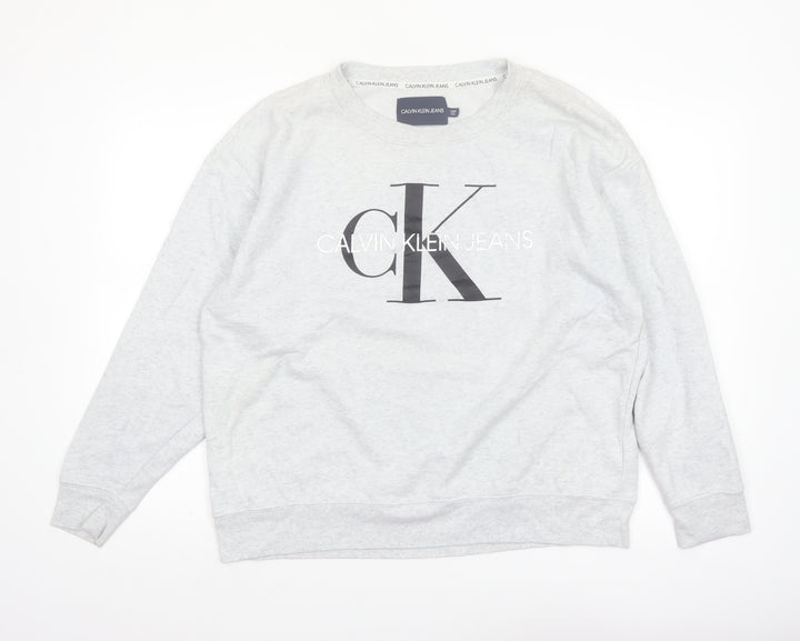Calvin Klein Jeans Women Grey Logo Pullover Sweatshirt XL Cotton Blend