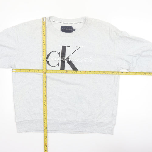 Calvin Klein Jeans Women Grey Logo Pullover Sweatshirt XL Cotton Blend