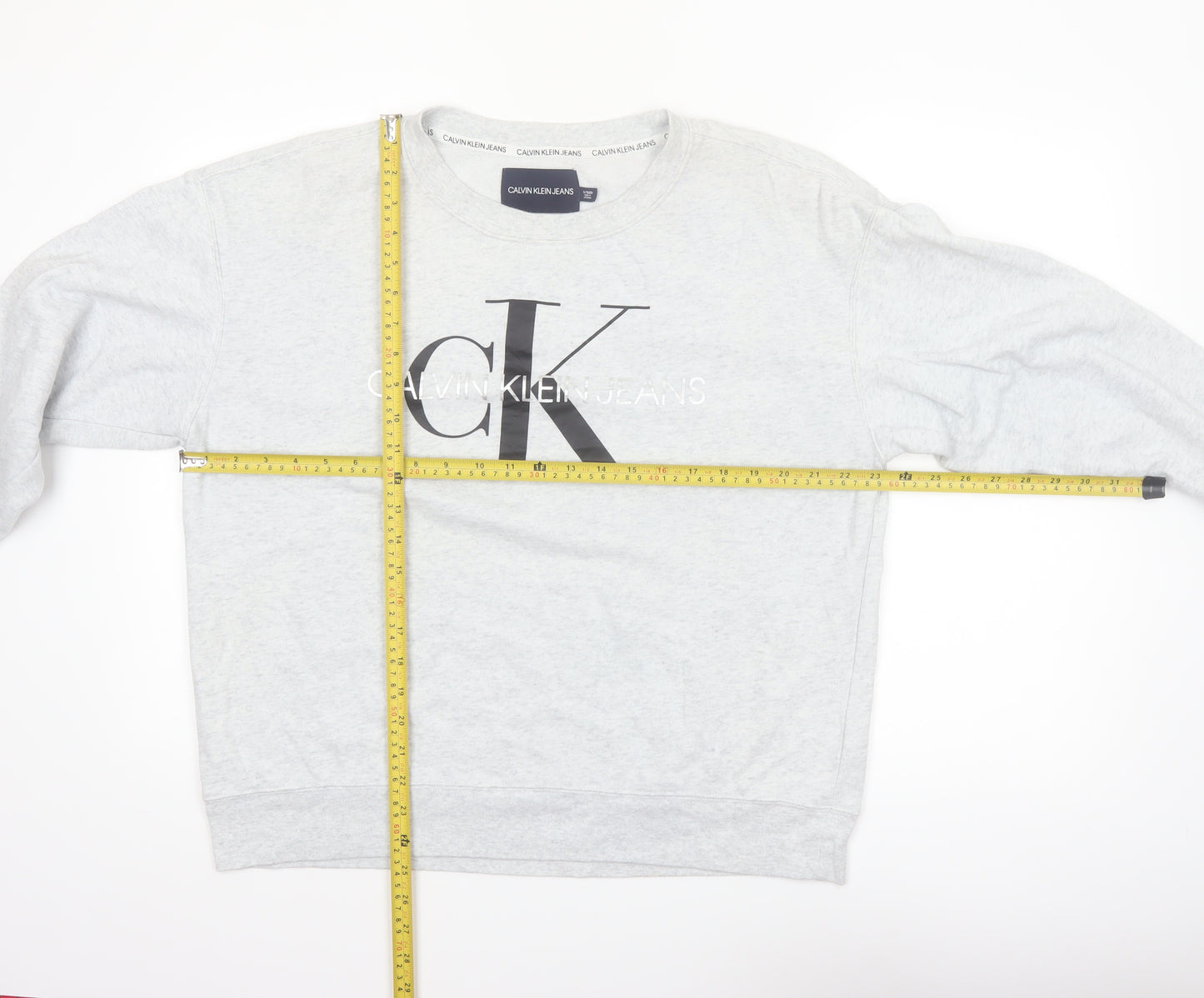 Calvin Klein Jeans Women Grey Logo Pullover Sweatshirt XL Cotton Blend