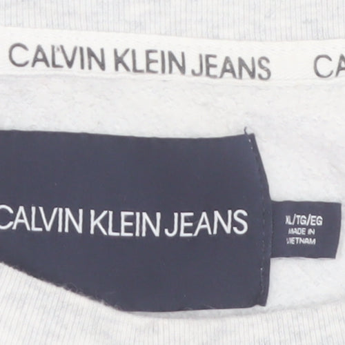 Calvin Klein Jeans Women Grey Logo Pullover Sweatshirt XL Cotton Blend