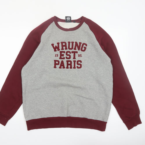 WRUNG Men's Grey Burgundy 2XL Pullover Sweatshirt Crew Neck