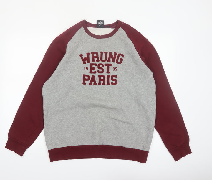 WRUNG Men's Grey Burgundy 2XL Pullover Sweatshirt Crew Neck