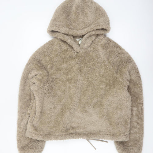 H&M Womens Beige Pullover Hoodie Size 12 Fleece Hooded Sweatshirt