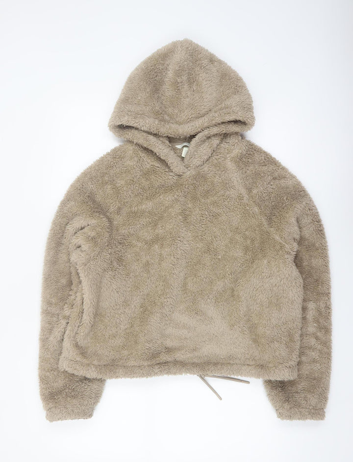 H&M Womens Beige Pullover Hoodie Size 12 Fleece Hooded Sweatshirt