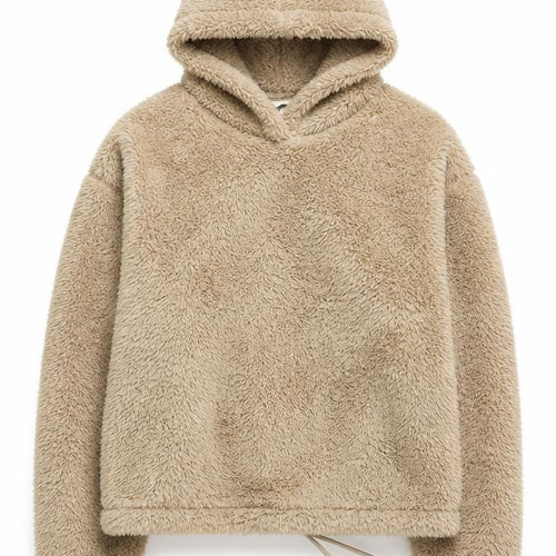 H&M Womens Beige Pullover Hoodie Size 12 Fleece Hooded Sweatshirt