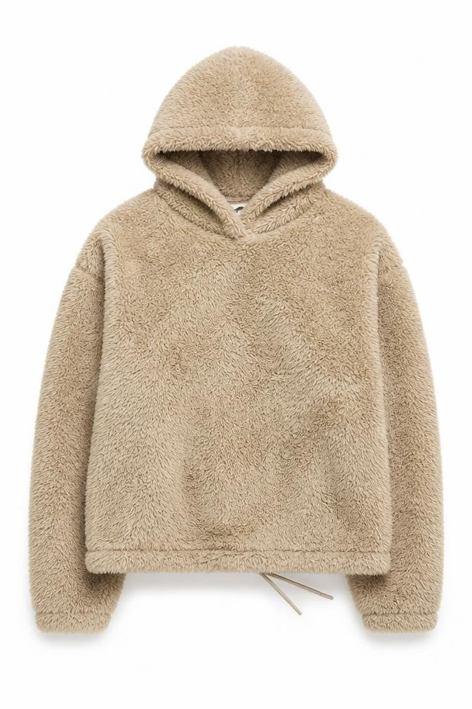 H&M Womens Beige Pullover Hoodie Size 12 Fleece Hooded Sweatshirt