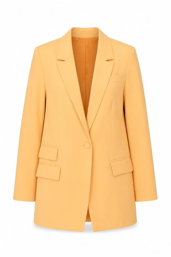Front view of Missguided Women Yellow Long Sleeve One Button Blazer UK 12