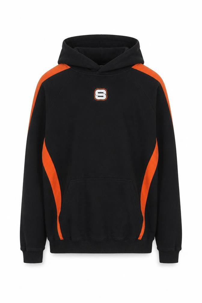 Front view of Sport-Tek Men's Black Orange XL Pullover Hoodie Classic Style