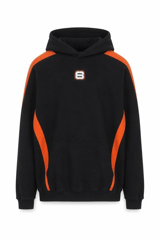 Front view of Sport-Tek Men's Black Orange XL Pullover Hoodie Classic Style