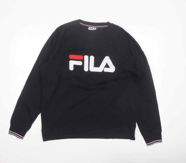 FILA Men's Black Logo Crew Neck Pullover Sweatshirt Size L