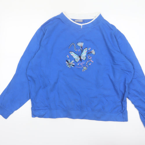 Gold Coast Women Blue Embroidered Butterfly Cotton Sweatshirt XL