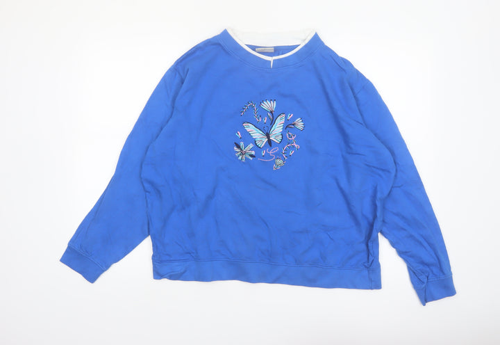 Gold Coast Women Blue Embroidered Butterfly Cotton Sweatshirt XL