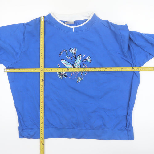 Gold Coast Women Blue Embroidered Butterfly Cotton Sweatshirt XL