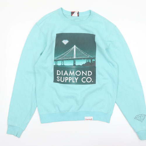 Diamond Supply Co. Mens Blue Pullover Sweatshirt Size S Graphic Print