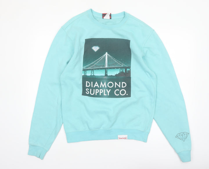 Diamond Supply Co. Mens Blue Pullover Sweatshirt Size S Graphic Print