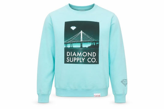 Front view of Diamond Supply Co. men’s blue pullover sweatshirt, size S, graphic print