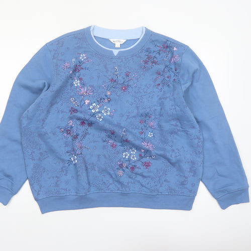 Northern Reflections Women’s Blue Petite L Floral Embroidered Pullover Sweatshirt