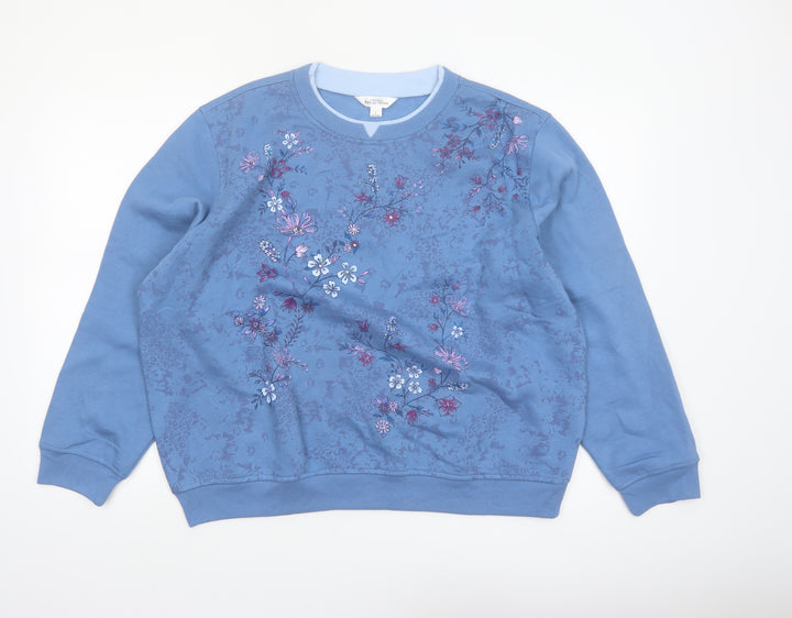Northern Reflections Women’s Blue Petite L Floral Embroidered Pullover Sweatshirt