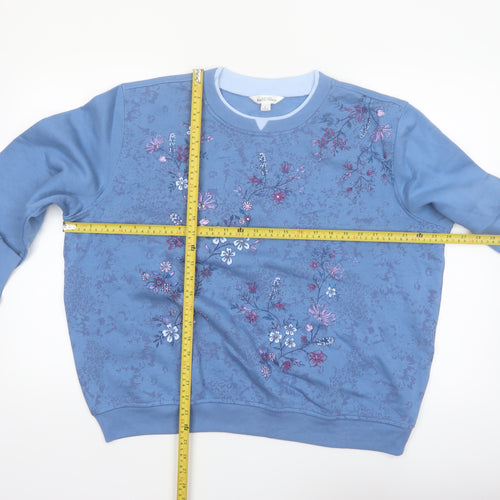Northern Reflections Women’s Blue Petite L Floral Embroidered Pullover Sweatshirt