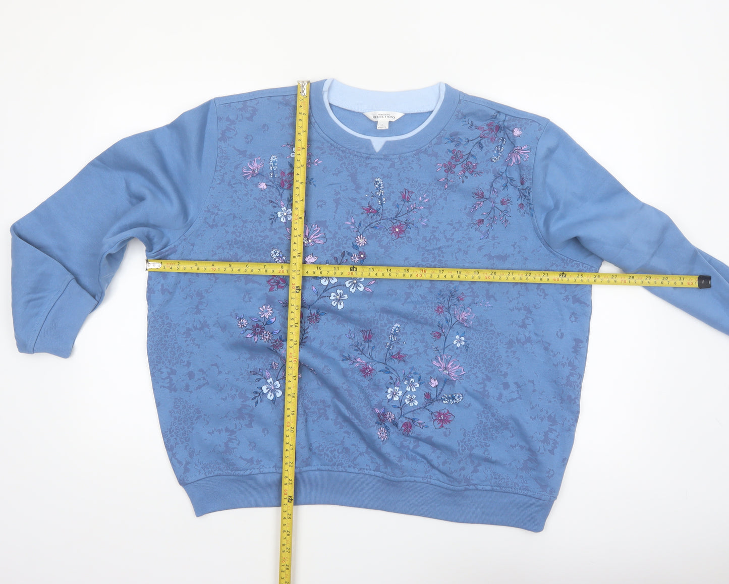 Northern Reflections Women’s Blue Petite L Floral Embroidered Pullover Sweatshirt