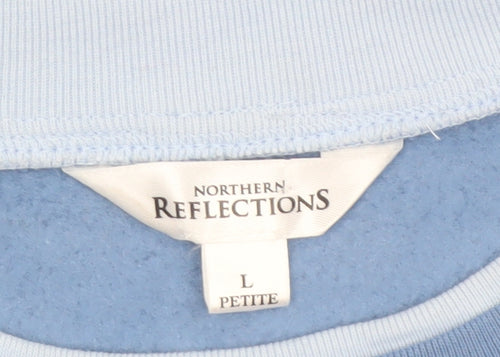 Northern Reflections Women’s Blue Petite L Floral Embroidered Pullover Sweatshirt