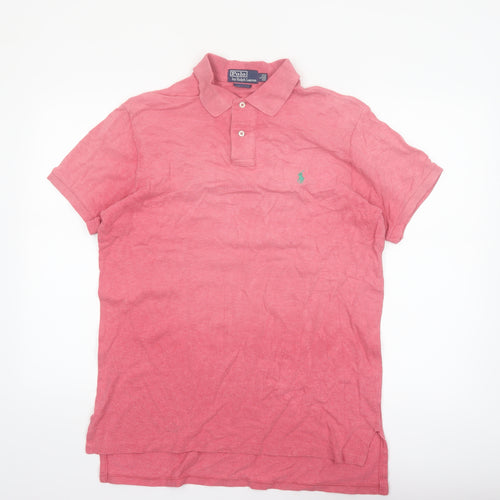 Ralph Lauren Men's Pink Custom Fit Cotton Polo Shirt L