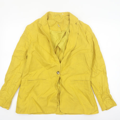 Marks and Spencer Women Yellow Linen Blend Single-Breasted Blazer Size 12
