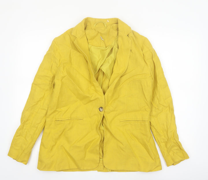 Marks and Spencer Women Yellow Linen Blend Single-Breasted Blazer Size 12