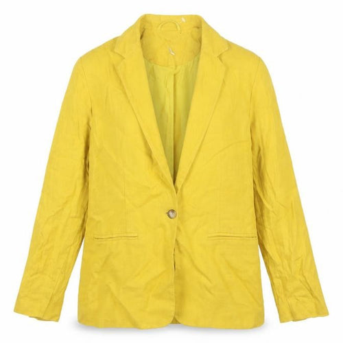 Marks and Spencer Women Yellow Linen Blend Single-Breasted Blazer Size 12