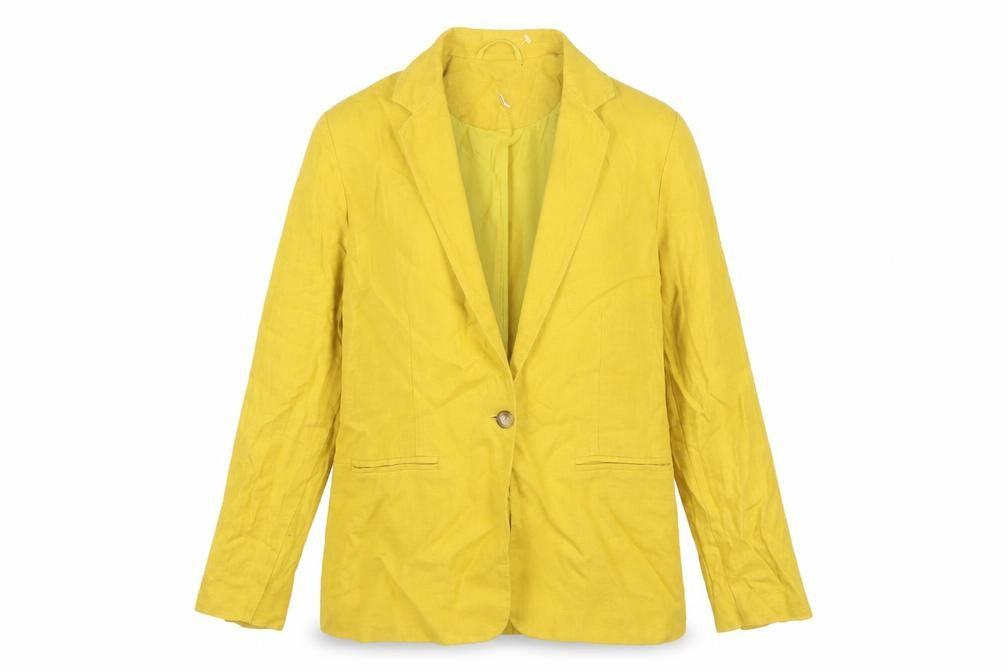 Marks and Spencer Women Yellow Linen Blend Single-Breasted Blazer Size 12