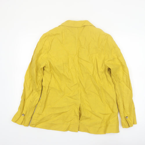 Marks and Spencer Women Yellow Linen Blend Single-Breasted Blazer Size 12