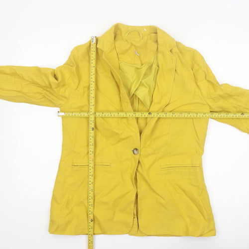 Marks and Spencer Women Yellow Linen Blend Single-Breasted Blazer Size 12