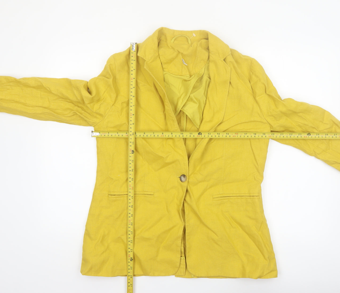 Marks and Spencer Women Yellow Linen Blend Single-Breasted Blazer Size 12