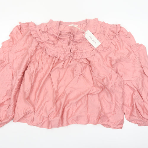 Marks and Spencer Per Una Pink Ruffle Tunic Blouse Women’s Size 18