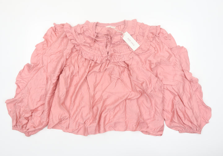 Marks and Spencer Per Una Pink Ruffle Tunic Blouse Women’s Size 18