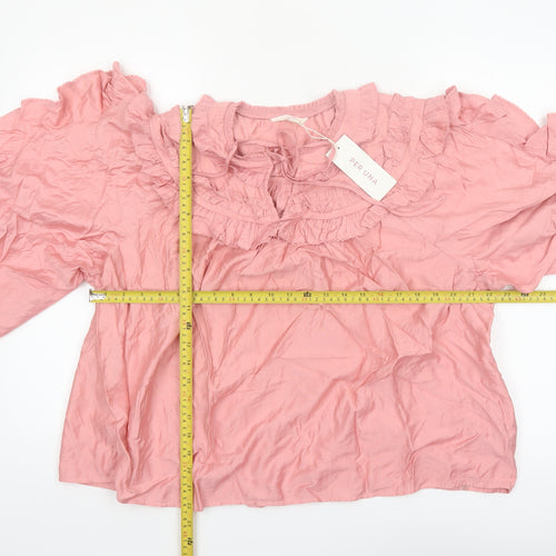 Marks and Spencer Per Una Pink Ruffle Tunic Blouse Women’s Size 18