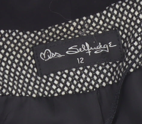 Miss Selfridge Women Black & White Tweed Blazer UK 12 Single-Breasted Jacket