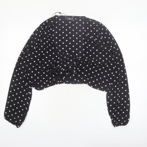 Motel Women's Black Polka Dot Cropped Blouse UK 12 Long Sleeve Tie Front