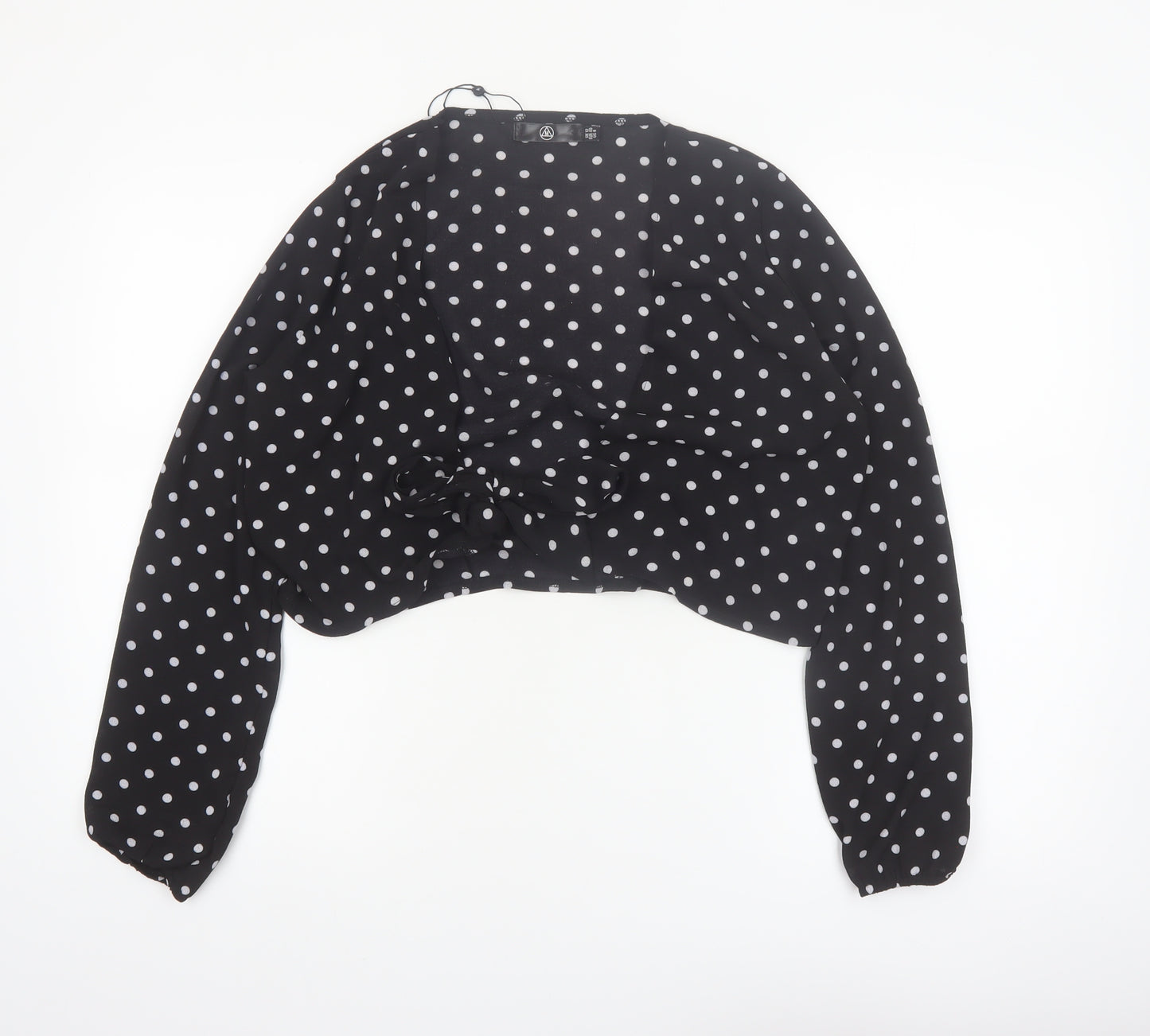 Motel Women's Black Polka Dot Cropped Blouse UK 12 Long Sleeve Tie Front