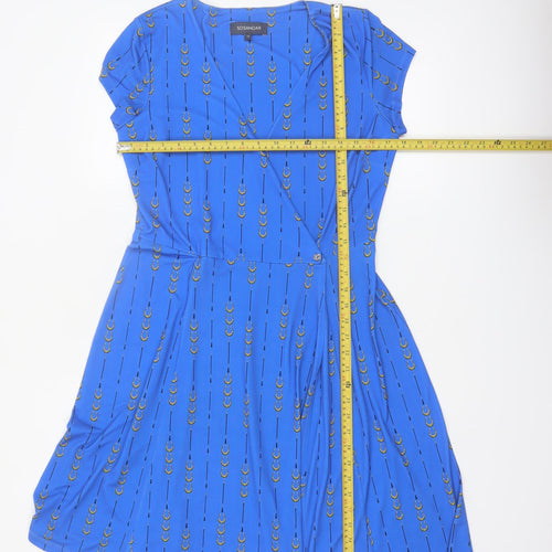 Sosandar Women Blue Size 12 Wrap Dress Short Sleeve V-Neck