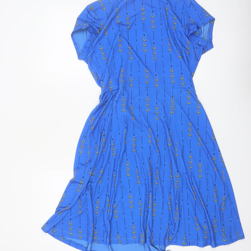 Sosandar Women Blue Size 12 Wrap Dress Short Sleeve V-Neck
