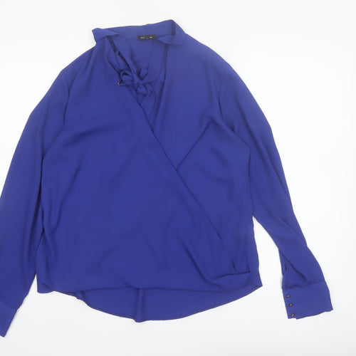 River Island Women's Blue Wrap V-Neck Long Sleeve Blouse Size 12