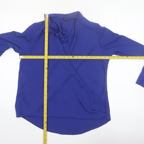 River Island Women's Blue Wrap V-Neck Long Sleeve Blouse Size 12