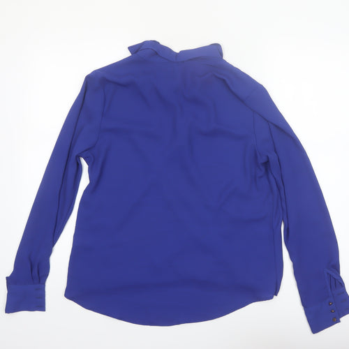 River Island Women's Blue Wrap V-Neck Long Sleeve Blouse Size 12
