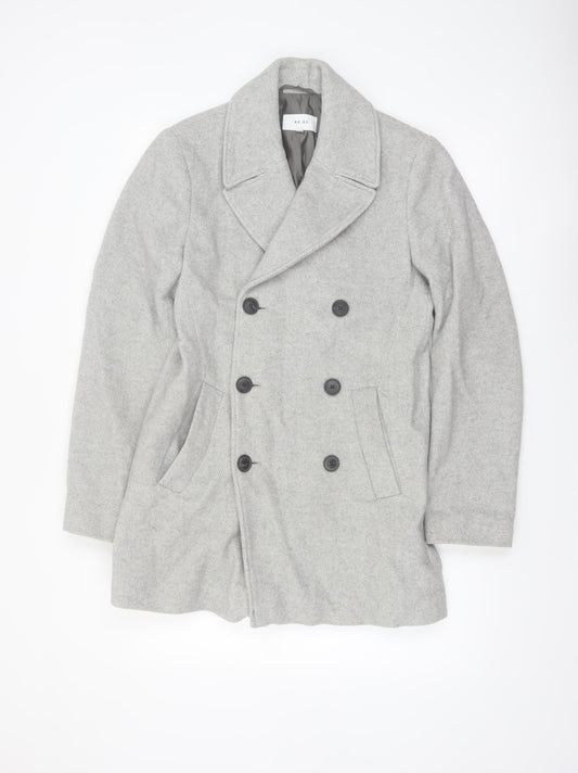 Reiss Women's Grey Wool Blend Pea Coat XS Classic Mid-Length