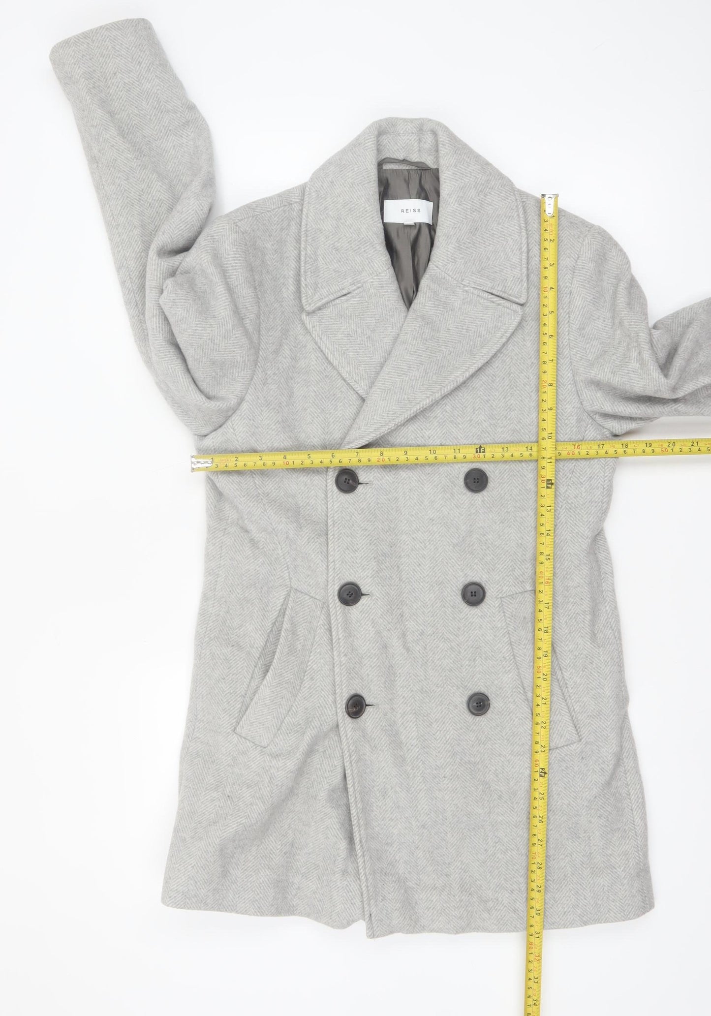 Reiss Women's Grey Wool Blend Pea Coat XS Classic Mid-Length
